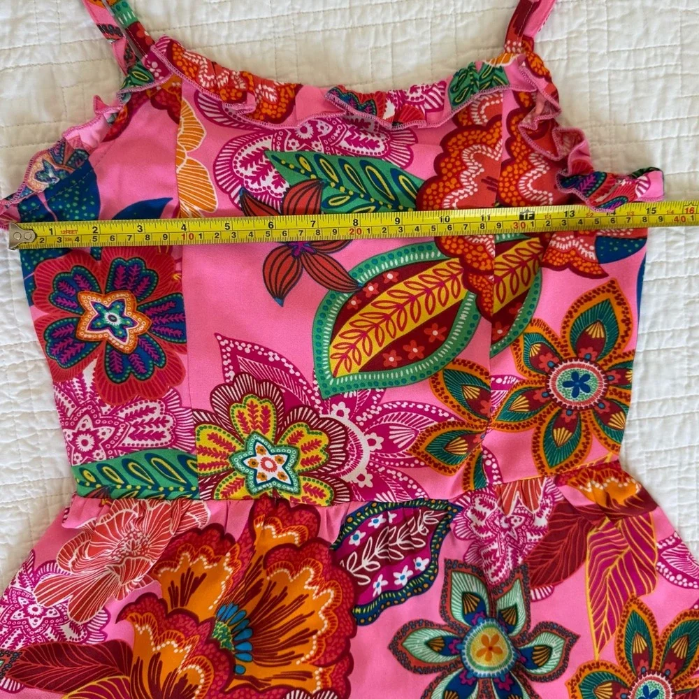 Zunie from Nordstrom‎ Girls Pink Floral Tiered Sundress Pom Pom Trim Size 10